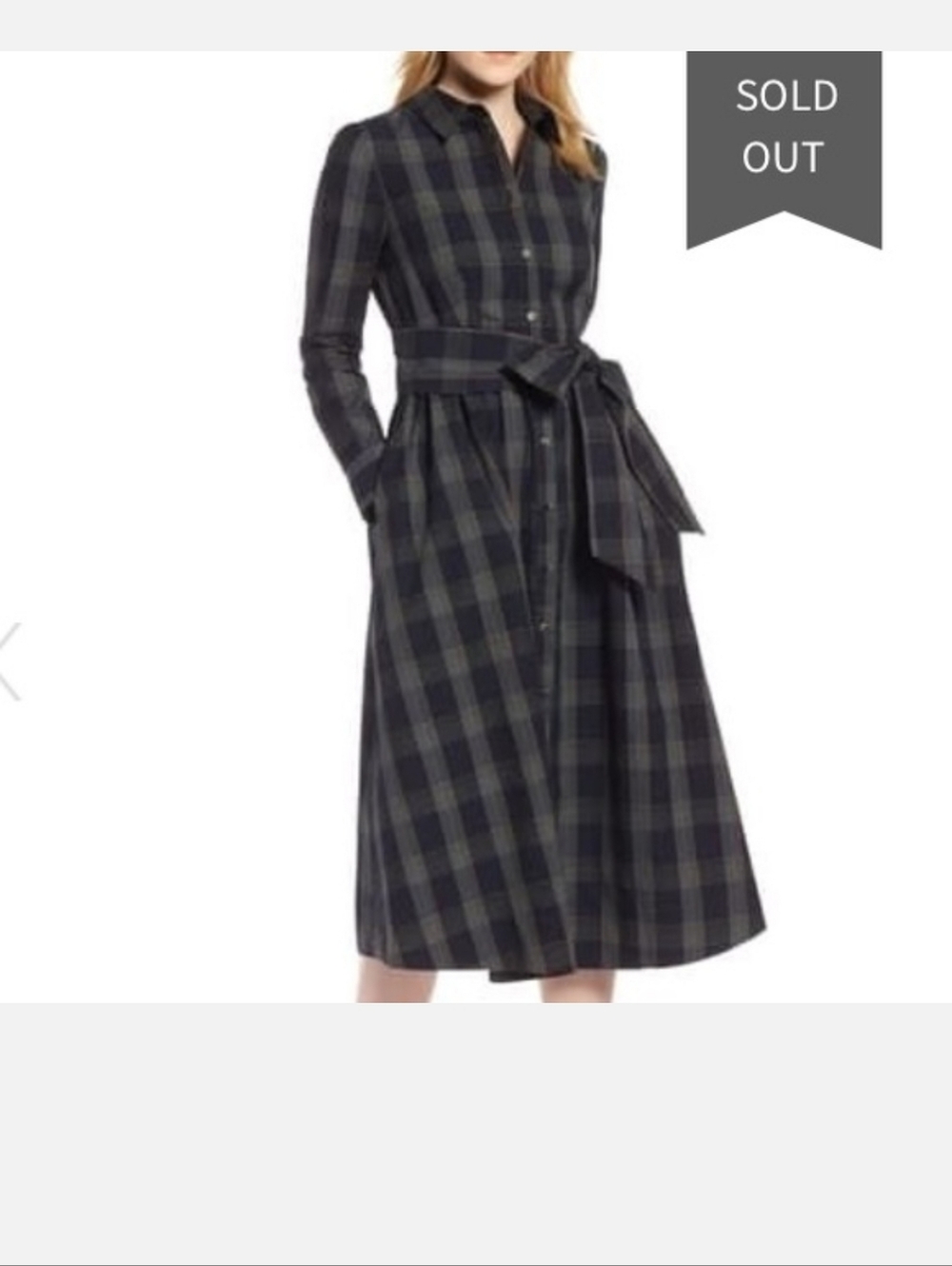 Nordstrom 1901 Plaid Shirt Dress with Tie Belt 100% Cotton